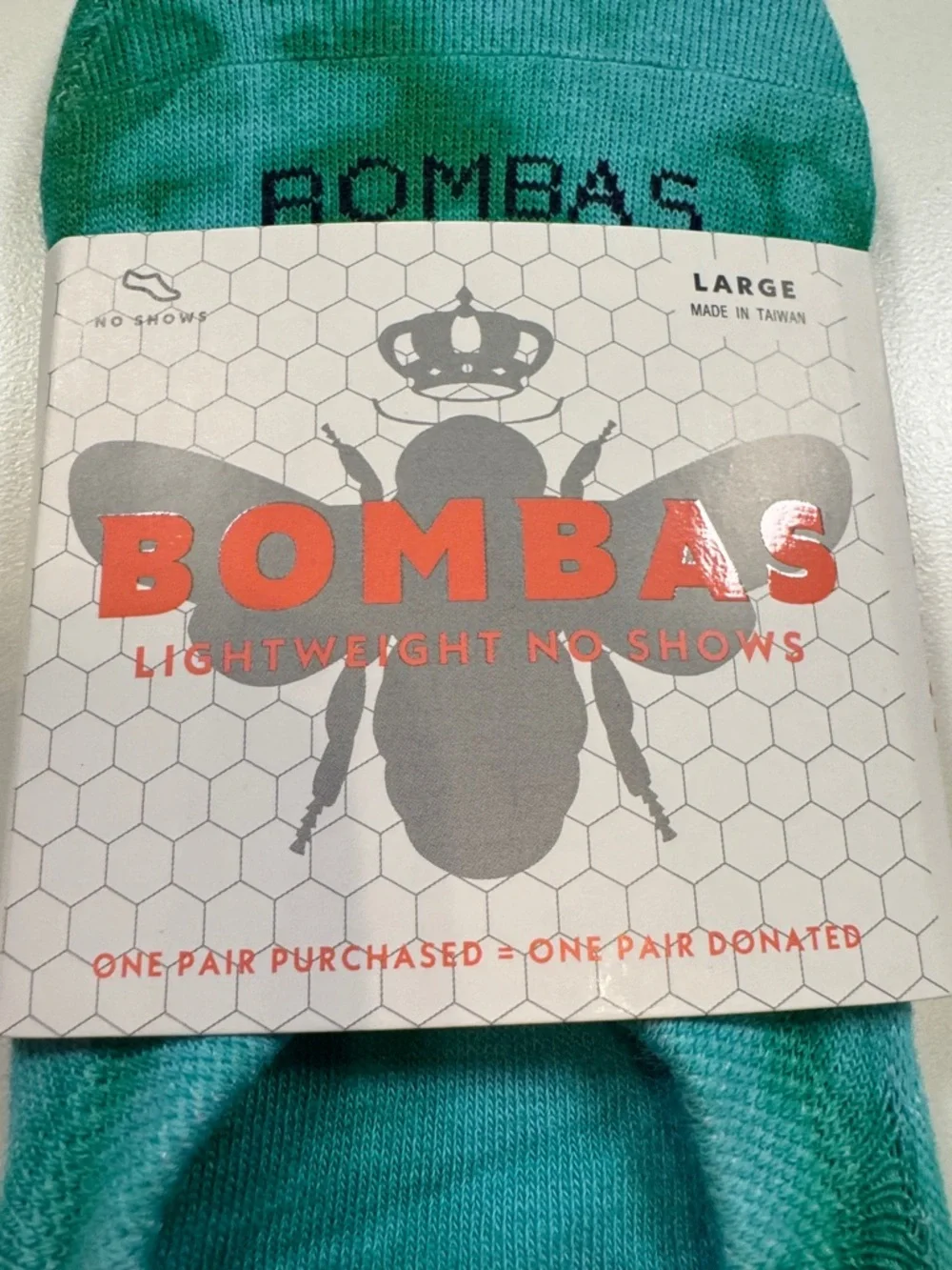 Bombas NWT Tie Dye No Show Socks 2 PR SZ: Large fits women 7-9 Color: Green